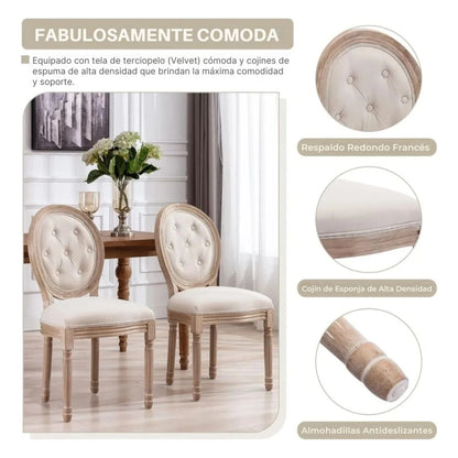 Silla Tapizada Estilo Luis Xv Con Botones