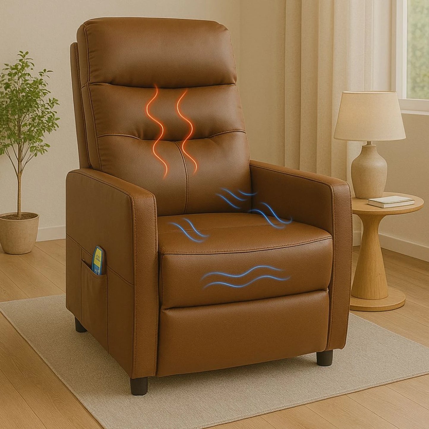 Sillon reclinable 1 cuerpo con masajeador y calefaccion - Marrón