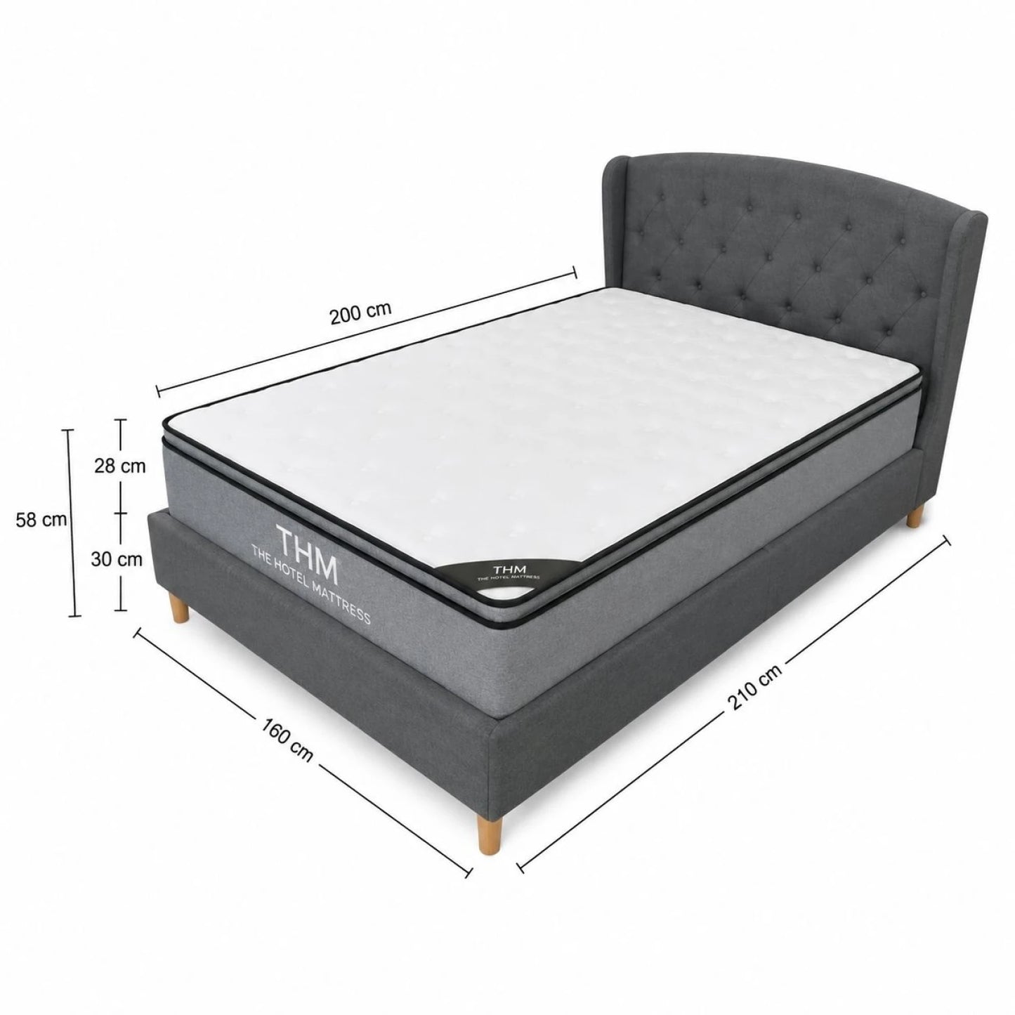 Sommier 1 plaza THM Hybrid Ruthenium con Respaldo 80X185