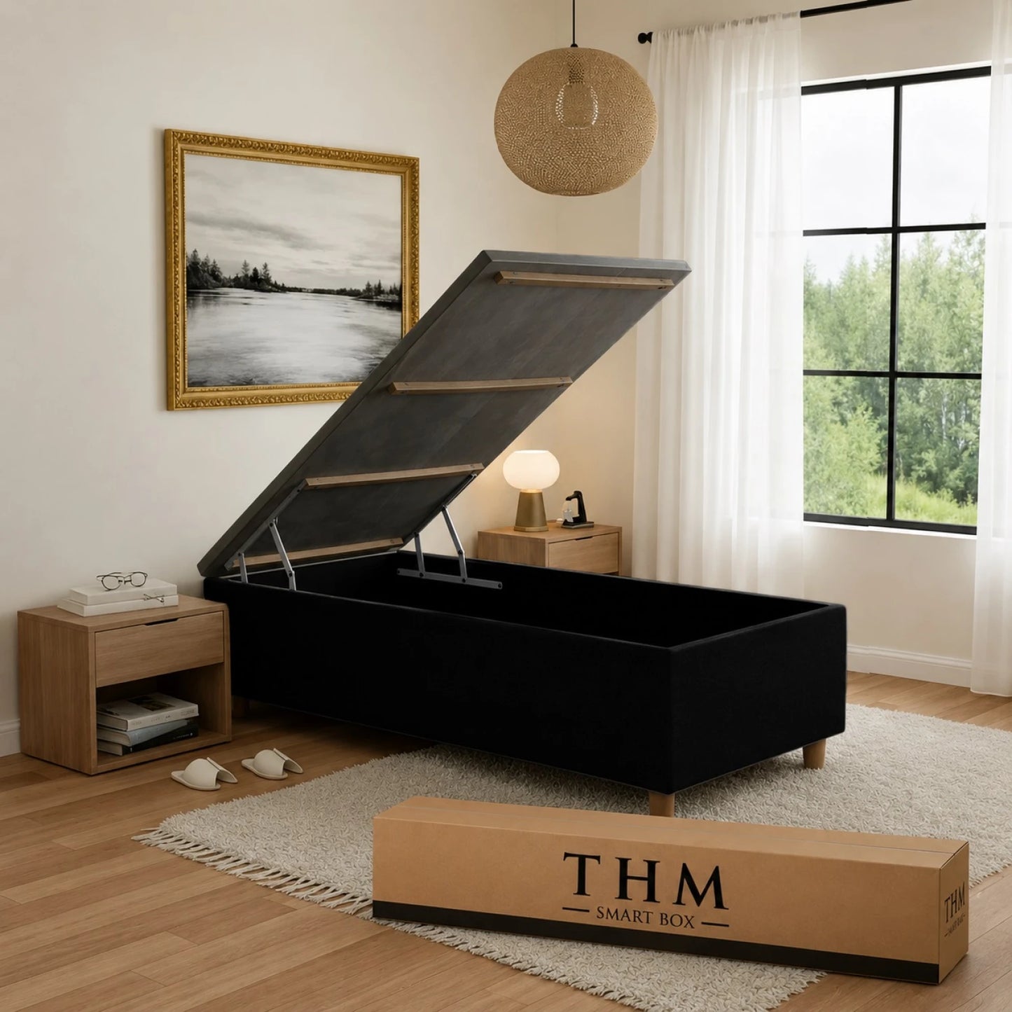 Sommier Baúl 1 plaza Smartbox Memory Foam - Negro