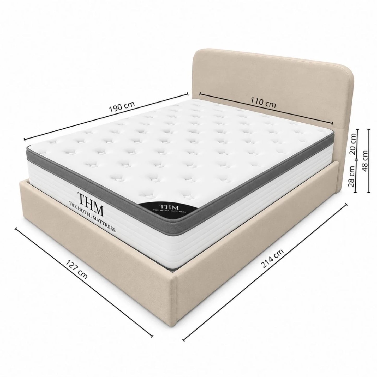 Sommier baul plaza y media THM Hybrid Rhodium con respaldo