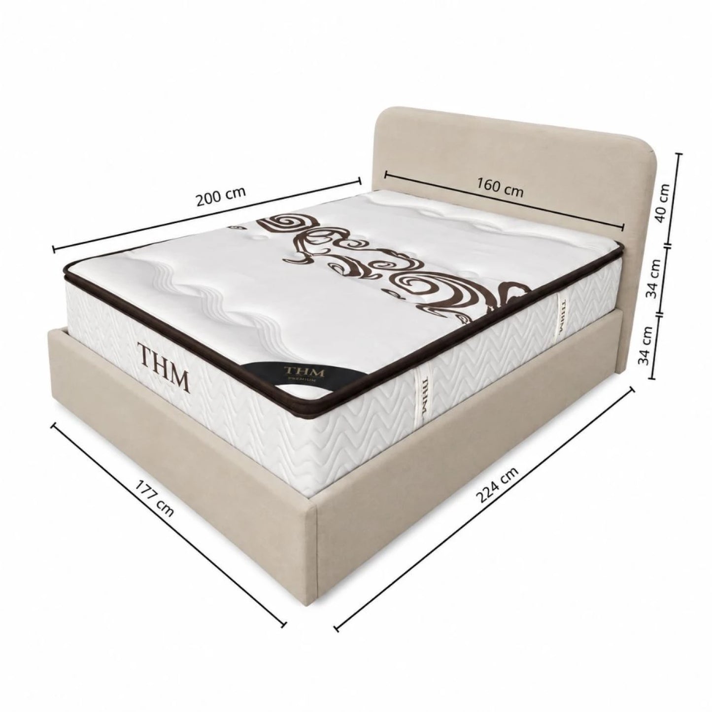 Sommier baul queen THM Hybrid Palladium con respaldo