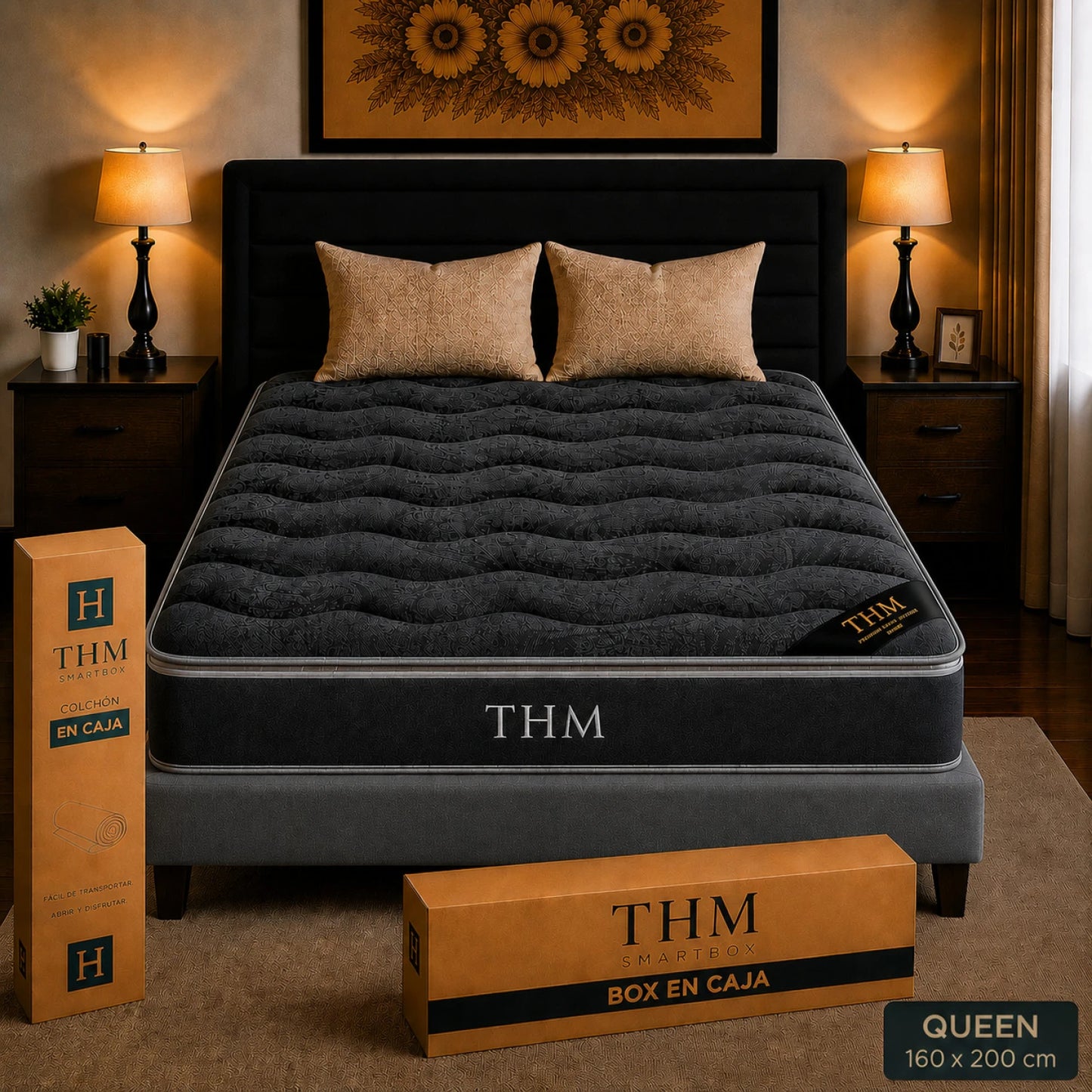 Sommier Queen Colchon THM Hybrid Silver - Negro