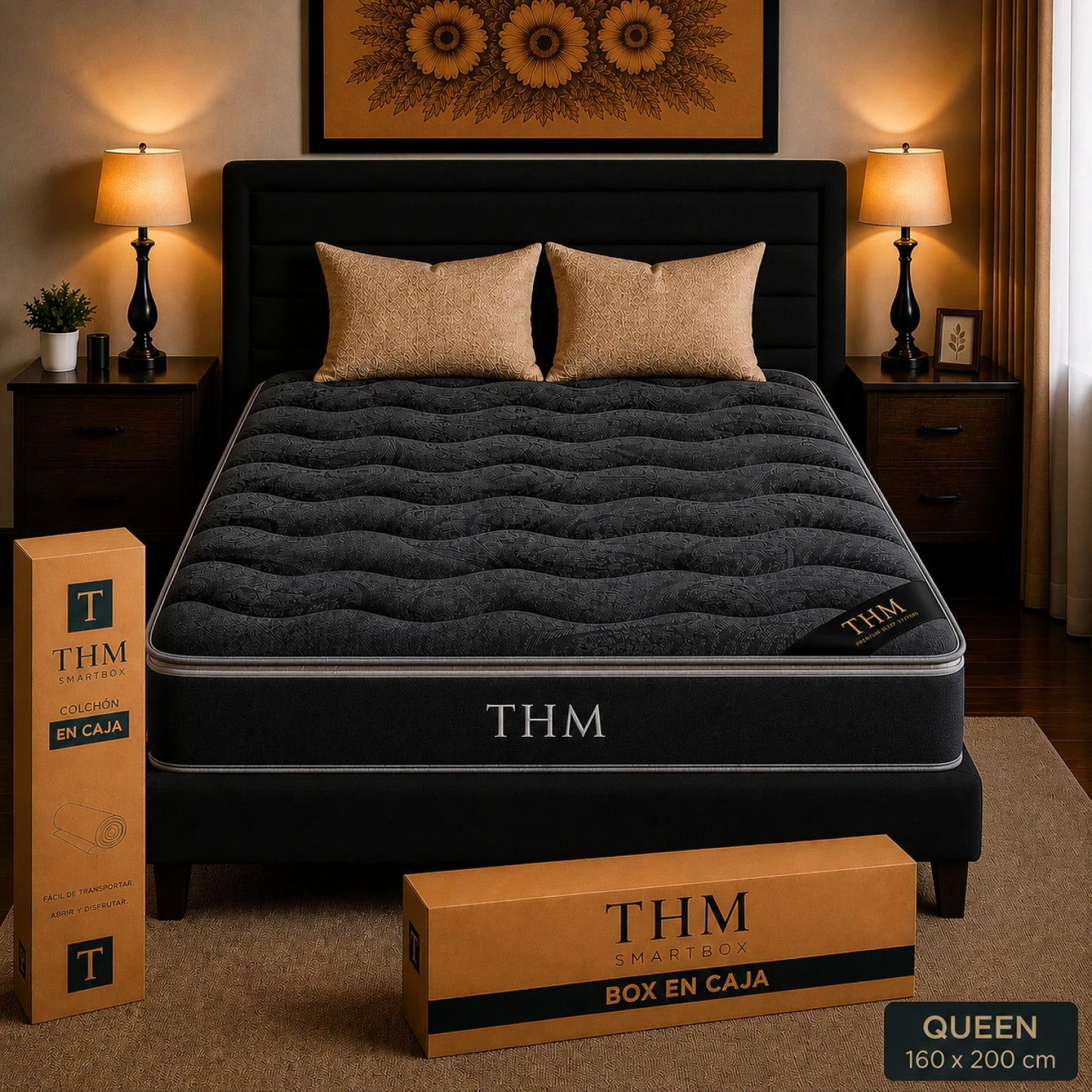 Sommier Queen Colchon THM Hybrid Silver - Negro