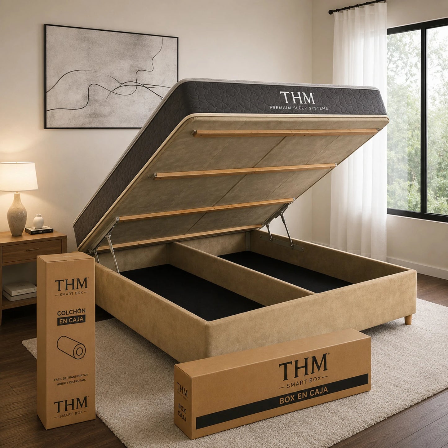 Sommier Queen THM Hybrid Silver Smart Box Baúl - Negro