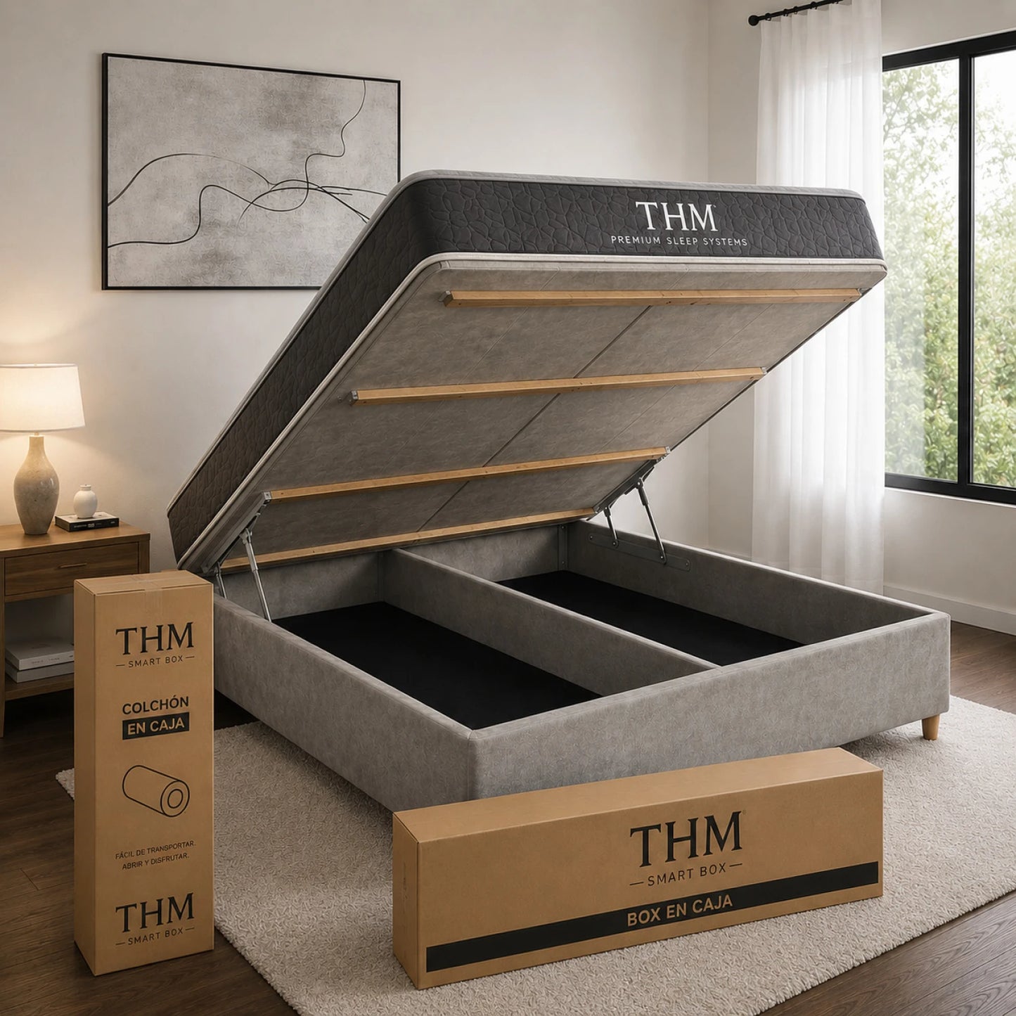 Sommier Queen THM Hybrid Silver Smart Box Baúl - Negro